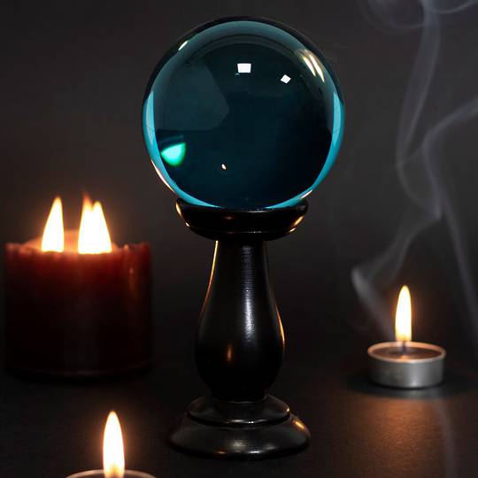Teal Small Crystal Ball on Wooden Stand 90mm